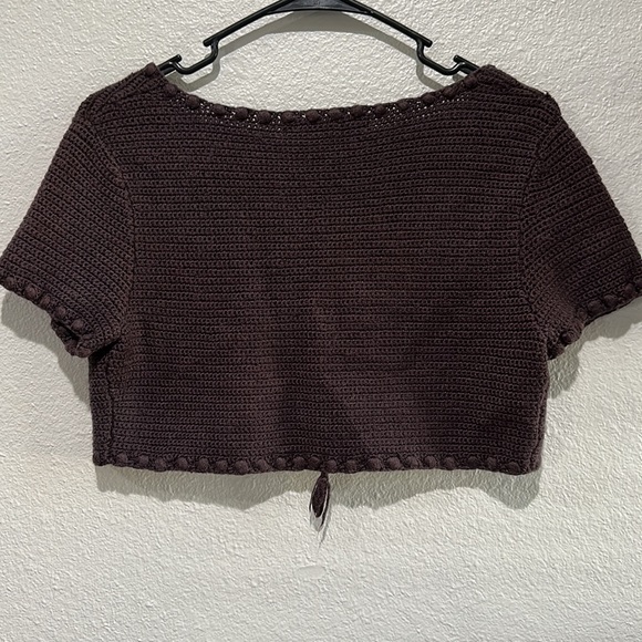 Comptoir Des Cotonniers Chocolate Brown Crocheted Knit Cropped Sweater Cardigan - Picture 4 of 6